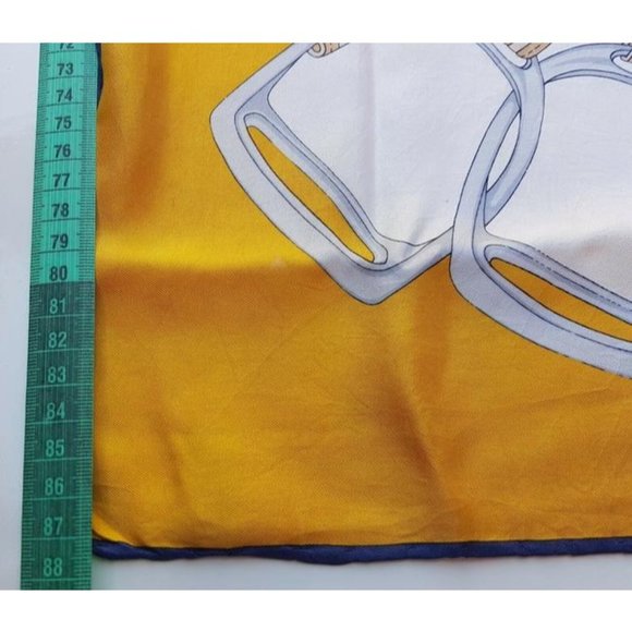 Celine Blue Red Gold Equestrian Print Silk Scarf - Picture 7 of 8
